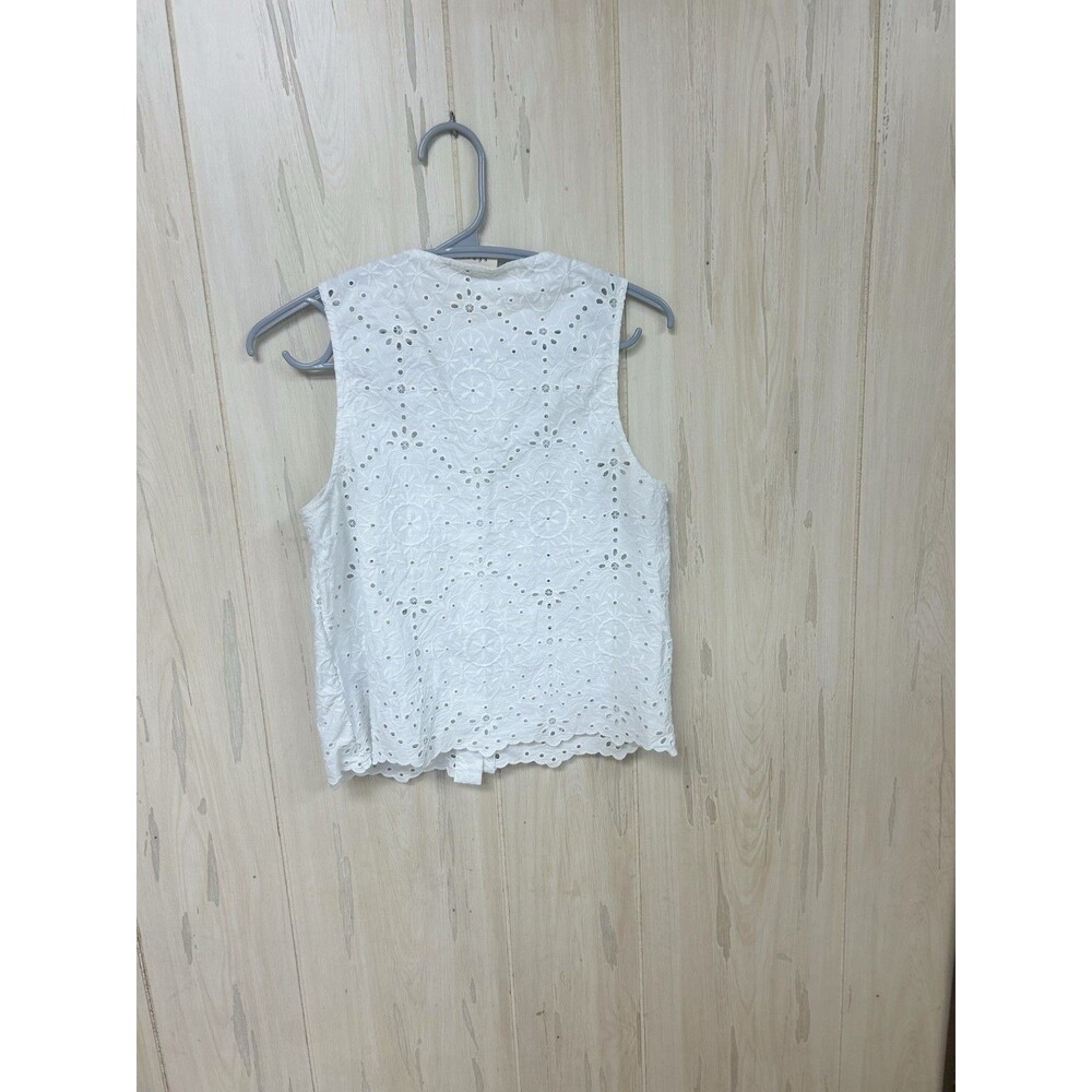 Sezane Roni White Eyelet Button Front Sleeveless Top Size 38 Fr - Picture 9 of 13